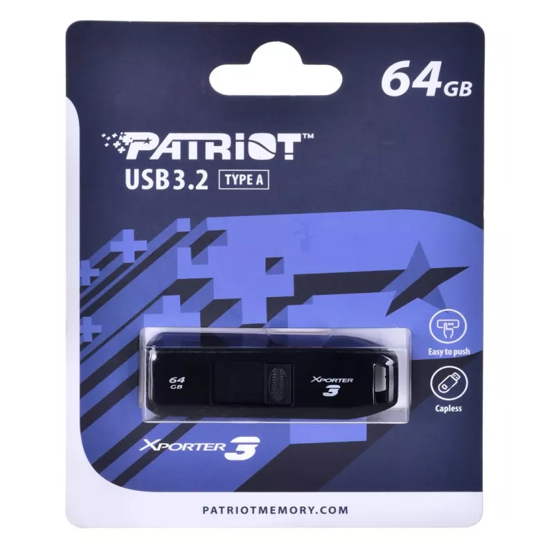 USB-flashdrive PATRIOT Xporter 64 GB USB Type-A 3.2 Gen 1 (schuif, zwart, 80 MB/s)