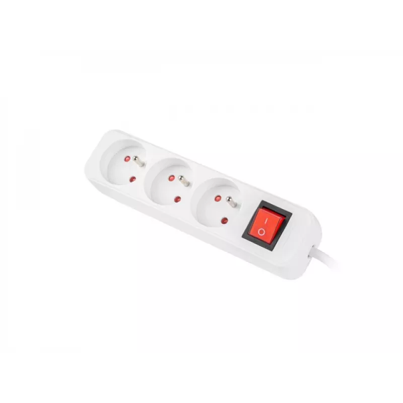 Verlengsnoer LANBERG PS1-03E-0300-W — 3 m kabel, 3 Type E stopcontacten, wit, binnen