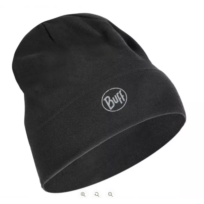 Beanie-muts Buff Merino Midweight — Solid zwart, one size, merinowol, herfst/winter, sport