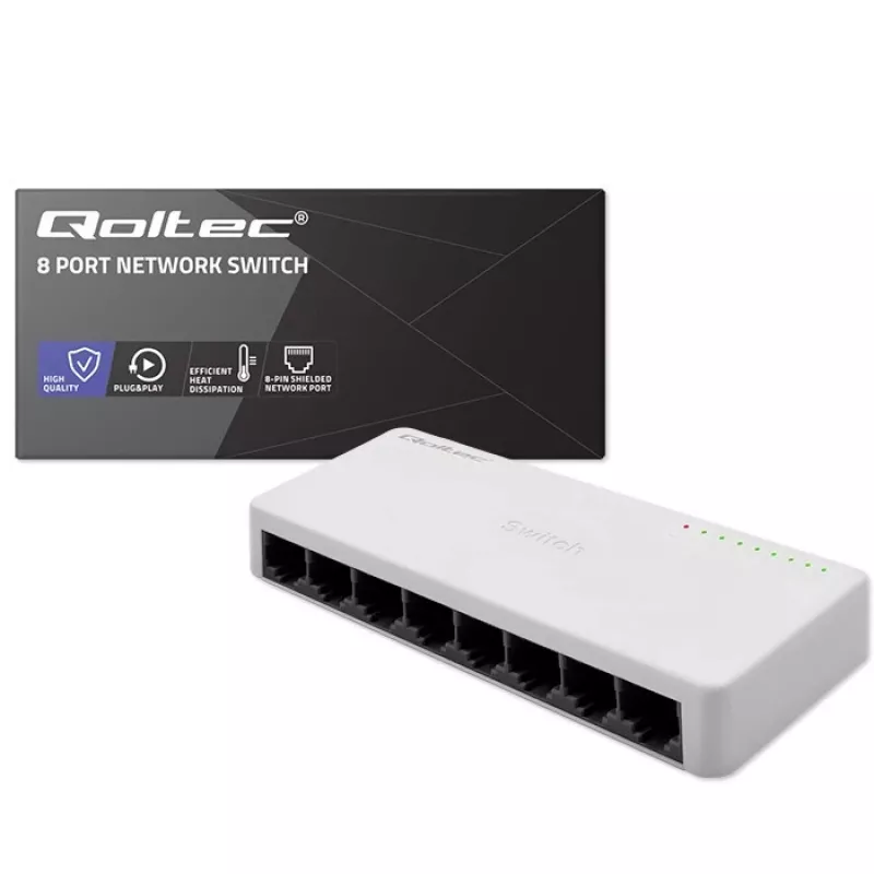Netwerkswitch QOLTEC 52246 — 8 x RJ45-poorten, 100 Mbps