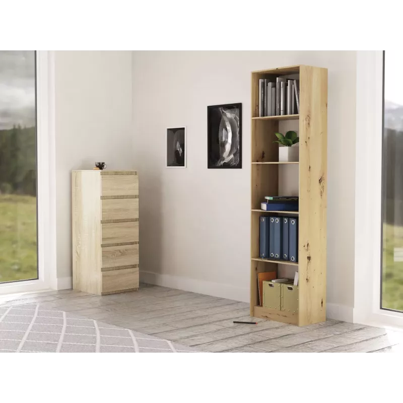 Boekenkast Top e shop R50 ARTISAN — eikenfinish, 5 legplanken, spaanplaat frame