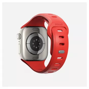 Band Nomad Tempo — rood rubber, 18 mm breed, past op polsen 135–175 mm