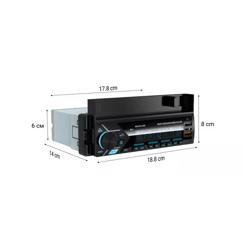 Auto digitaal mediaspeler Navitel RD6 — 4x45 W audioplayer, weergave van digitale en externe bronnen, single-DIN inbouw