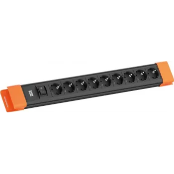 Stekkerdoos Bachmann CONNECTUS met 9x CEE 7/3-stopcontacten, 1x schakelaar, 2,0 m kabel — zwart/oranje