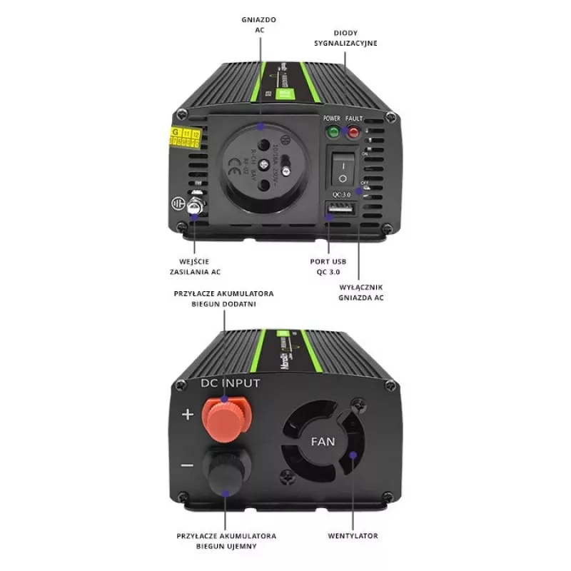 Qoltec Monolith voedingsadapter/omvormer auto 600 W zwart