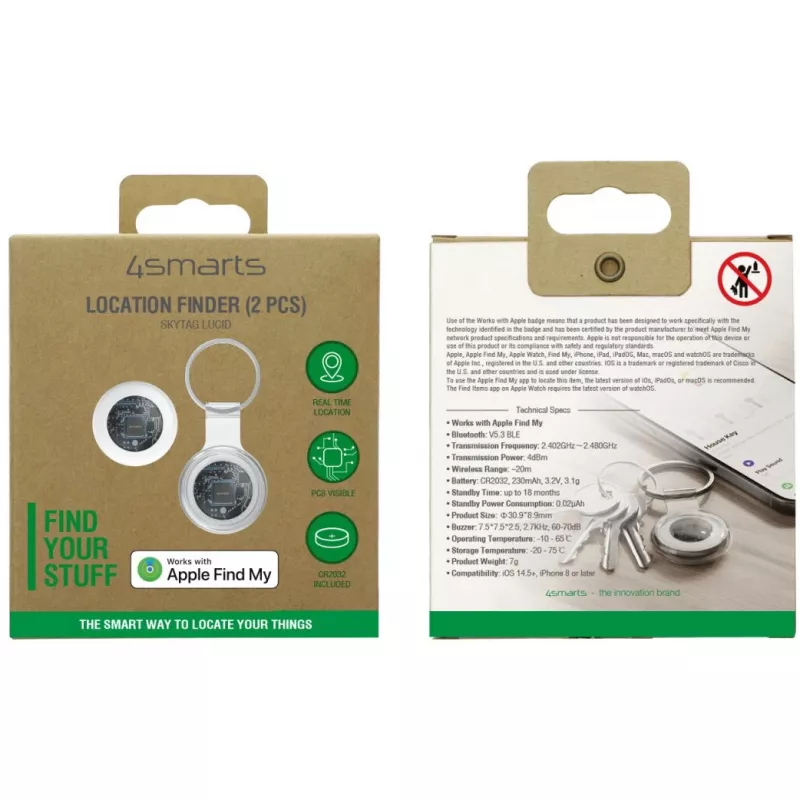 Tracker 4smarts SkyTag Lucid 2-pack – Bluetooth-GPS-tracker, wit