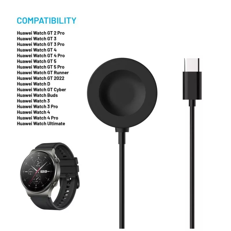 Vaste USB-C-kabel voor Huawei Watch GT/GT 3 Pro/Watch 4/4 Pro/Watch 5/5 Pro van FIXED