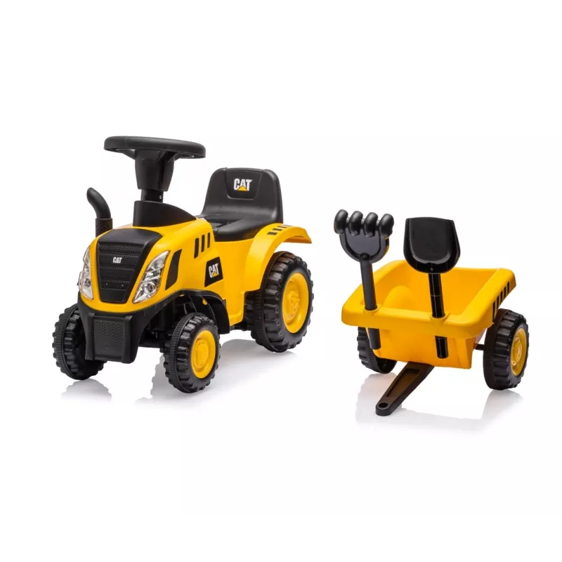 CAT voertuig tractor met aanhanger geel om op te zitten