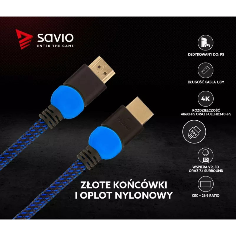 Savio GCL-02 HDMI-kabel 1,8 m HDMI Type-A (standaard) zwart, blauw