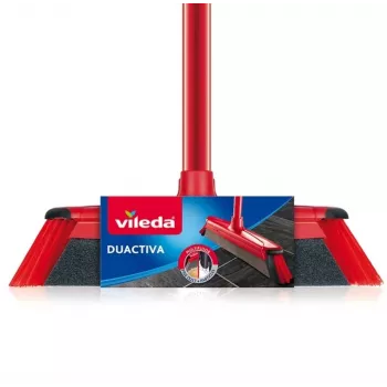 Vloerveger VILEDA 143703 met steel, technopolymeer, zachte/harde haren, binnen, 130 cm, rood
