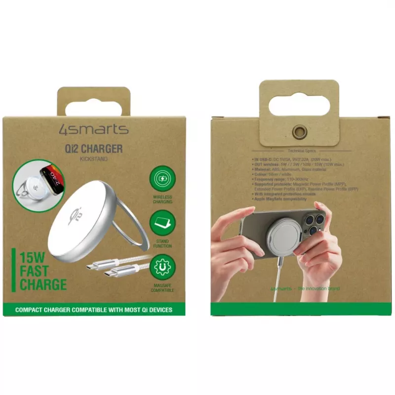4smarts Qi2 Charger Kickstand zilver wit - oplader (540987)