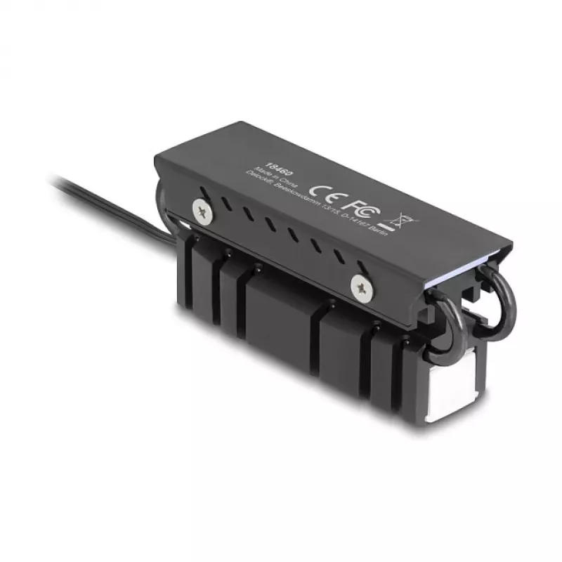 Koellichaam DELOCK 18460 voor M.2 SSD 2280 — aluminium/koper, RGB 5V, zwart