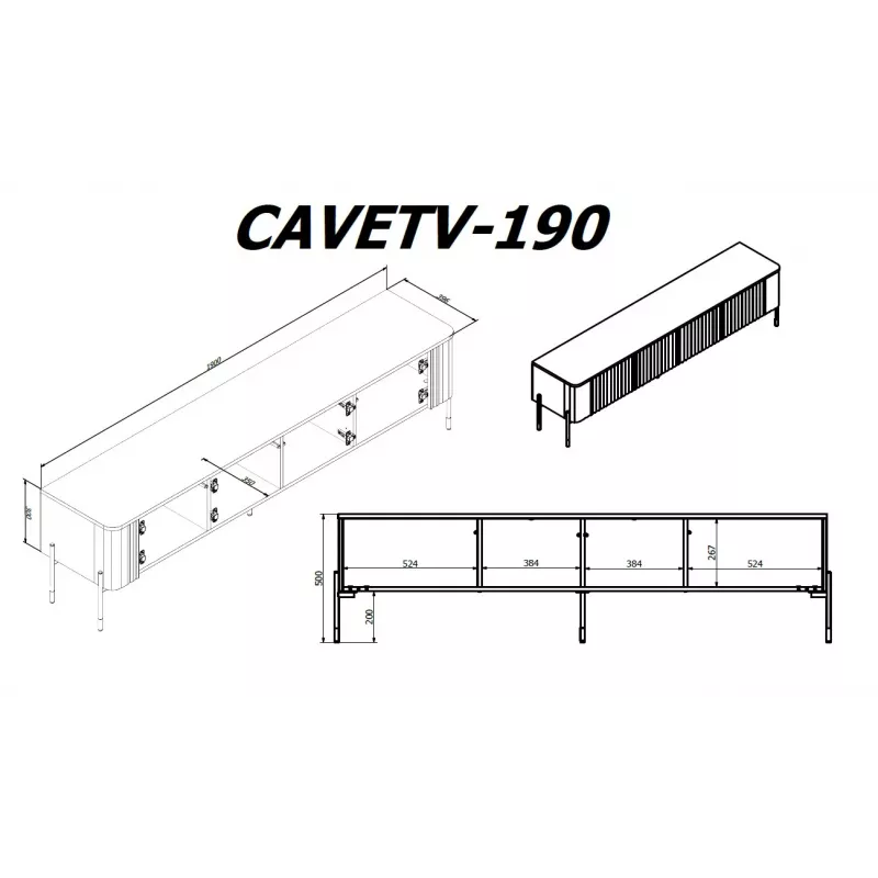 TV-kast Cama Meble VERA 190x40x50 cm, matwit, spaanplaat bovenblad
