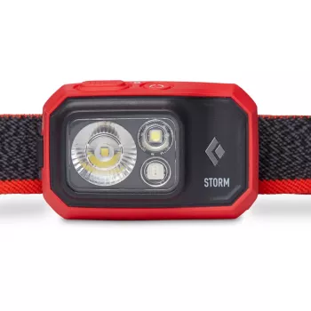 Black Diamond Storm 450 hoofdlamp met zwarte, rode hoofdband