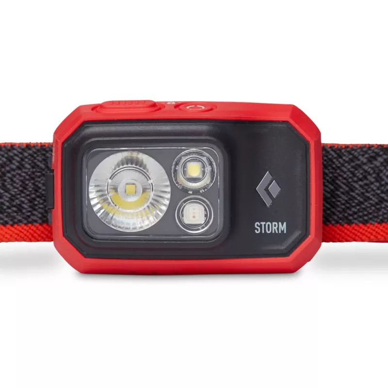 Black Diamond Storm 450 hoofdlamp met zwarte, rode hoofdband