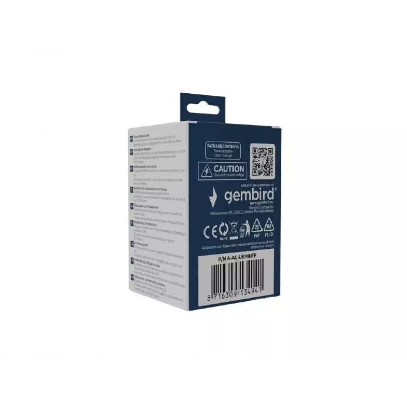 Netadapter GEMBIRD A-AC-UKMINTF – UK type G-stekker naar IEC-C13-ingang, 15 A