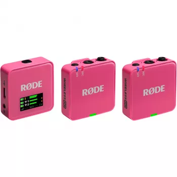 Draadloze microfoon RODE Wireless GO III roze — compact tweekanaals zender- en ontvangersysteem