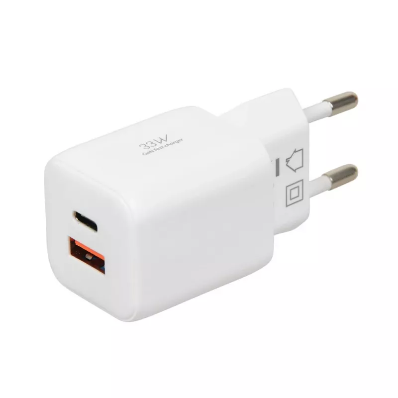 USB-oplader IBOX ILUC42W 42W (max. 33W), 1×USB-C PD3.0, 1×USB-A QC3.0, 100–240V, wit