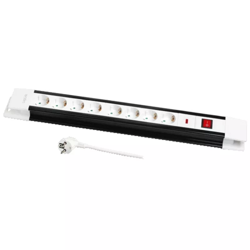 Stroomverlengstuk LogiLink LPS207 3m 8 stopcontacten zwart wit