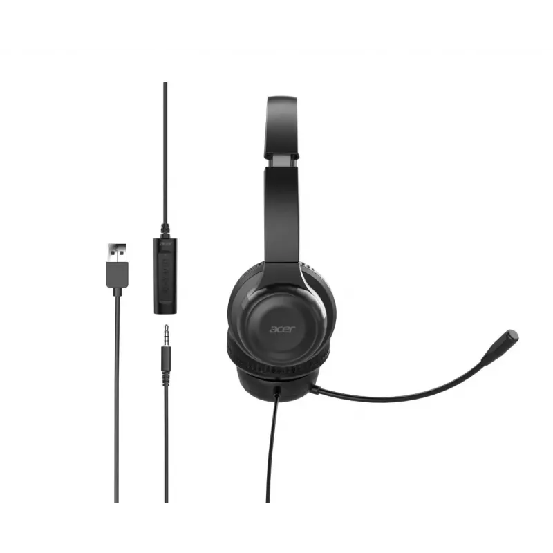 Acer AHW154 GP.HDS11.02D bedrade kantoorheadset, stereo, jackaansluiting, ingebouwde flexibele microfoon, zwart
