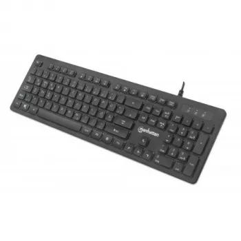 Manhattan Gaming USB-toetsenbord, Low Force Key Edition, 12 multimediatoetsen, rainbow-led-achtergrondverlichting, USB-A, zwart, retailbox (Duitse layout)