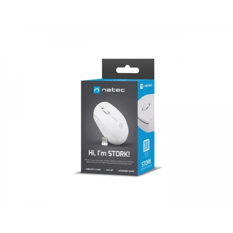 NATEC draadloze muis Stork 1600DPI optisch wit