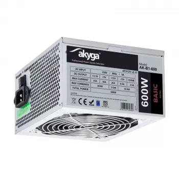 Akyga Basic AK-B1-600 ATX-voeding 600 W, 120mm-ventilator, passieve PFC, grijs