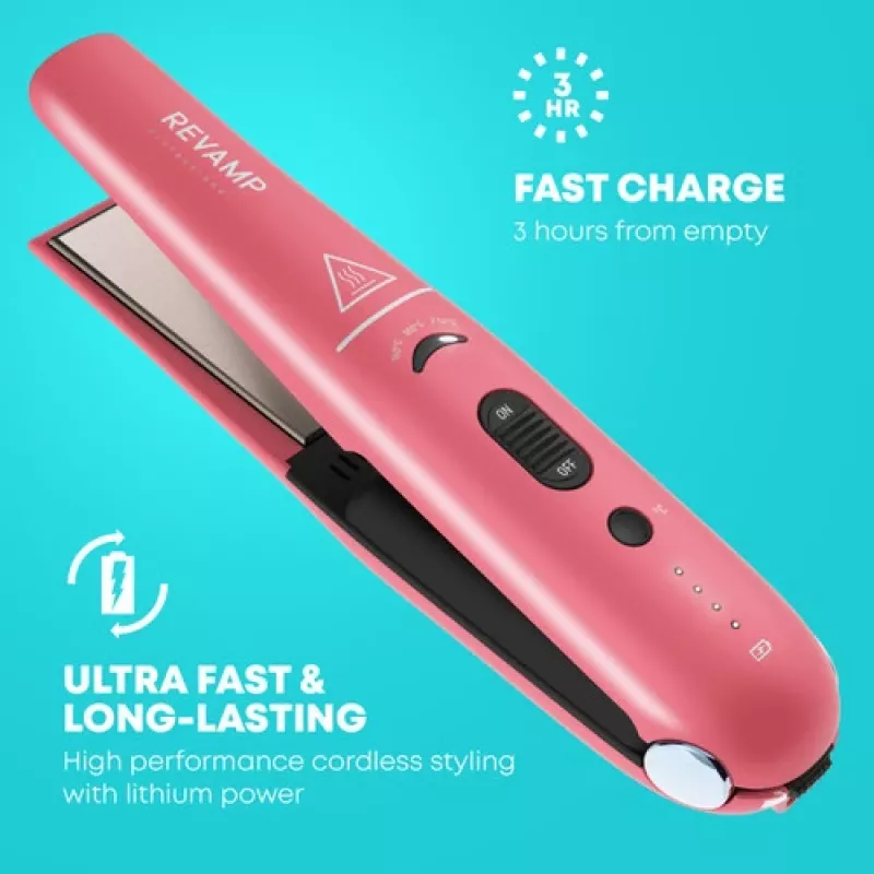Draadloze keramische haarstijltang Revamp ST-1700PK-EB — compact roze