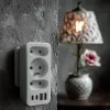 Power splitter MACLEAN MCE248 F/W — 3 AC-stopcontacten (1×16A, 2×6A) + 4×USB (2×A, 2×C PD 20W), EU-stekker, wit
