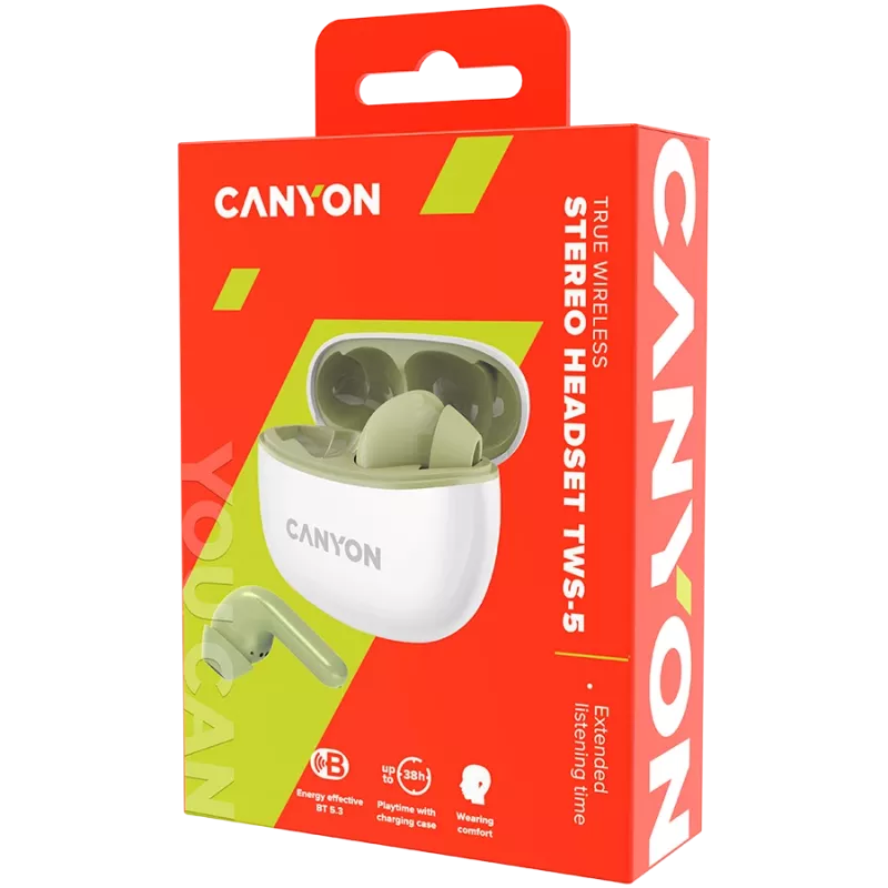 CANYON In-ear hoofdtelefoon TWS-5, Groen Bluetooth 5.3, touch-bediening, oplaadingang: USB-C