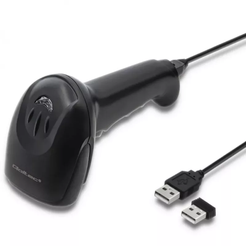 Handbarcodescanner QOLTEC 50868 — 1D/2D-laserscanner, USB bekabeld & draadloos, werkafstand 600 mm, zwart