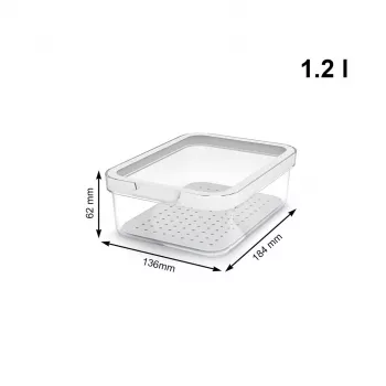 Voedselcontainer rotho 1053201100 rechthoekig 1,2 l transparant wit, technopolymeer, vaatwasserbestendig
