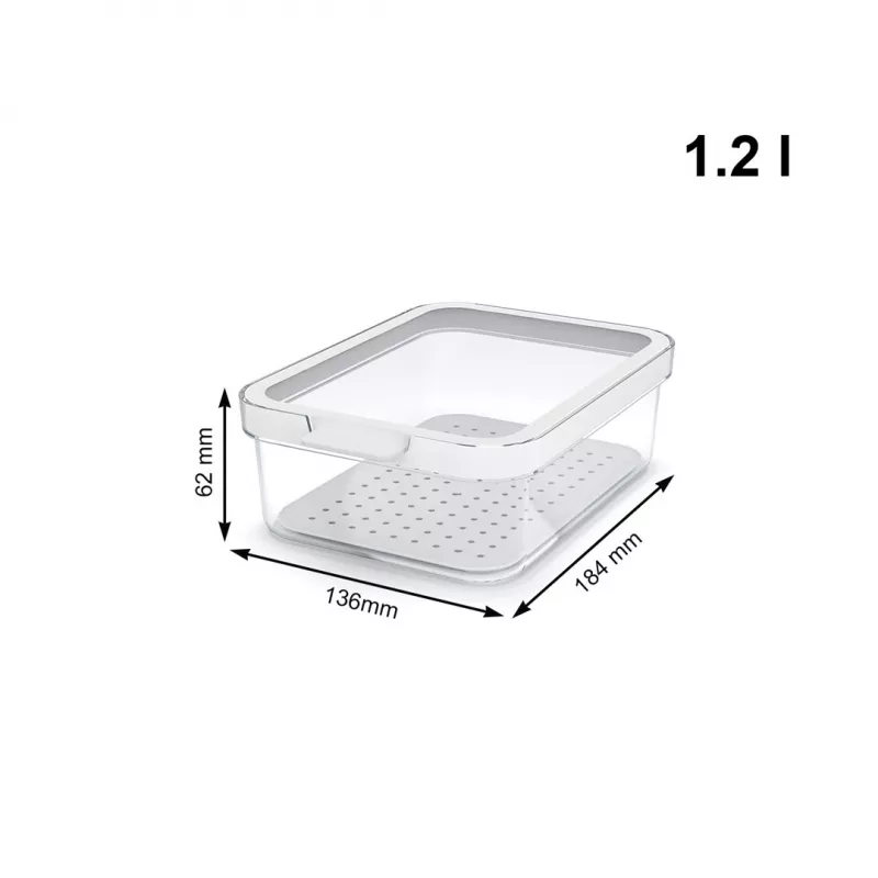 Voedselcontainer rotho 1053201100 rechthoekig 1,2 l transparant wit, technopolymeer, vaatwasserbestendig
