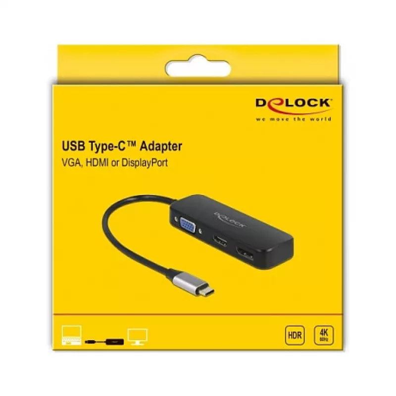 DeLOCK USB Type-C adapter naar VGA HDMI DisplayPort 4K 60 Hz
