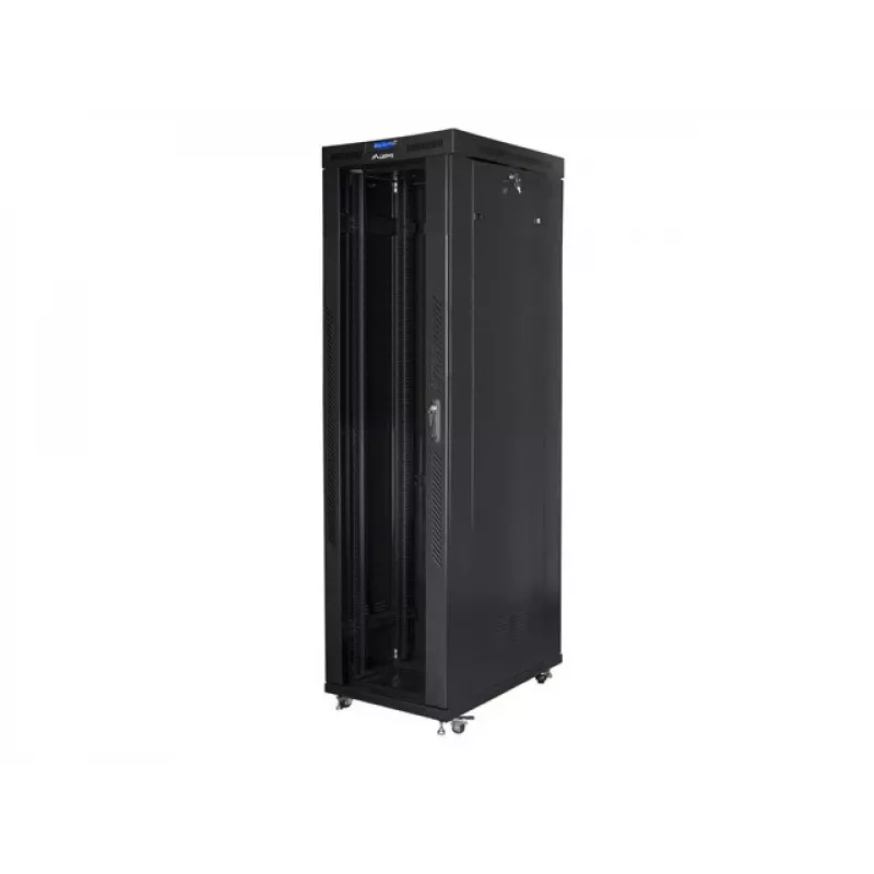 Lanberg FF01-8047-12BL 19-inch vrijstaande serverkast 47U, 800x1000 mm, glazen deur, LCD, IP20, montagepakket, zwart