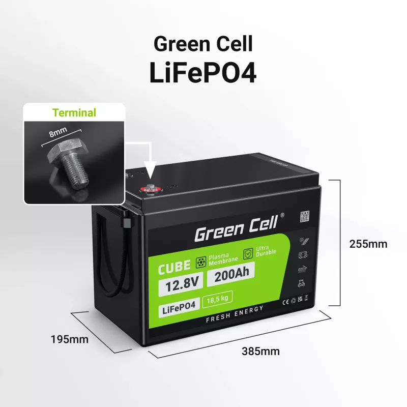 Greencell LiFePO4-batterij - 200Ah - 12.8V - 2560Wh L (CAV04S)
