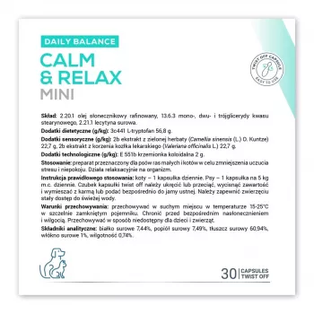 Kalmerend supplement VETEXPERT Calm&Relax Mini — 30 capsules voor kleine honden en katten, 100 g, suikervrij, glutenvrij