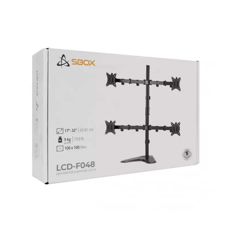 LCD-houder SBOX LCD-F048-2 voor 17–32 inch displays, ondersteunt 4×9 kg, VESA 100×100