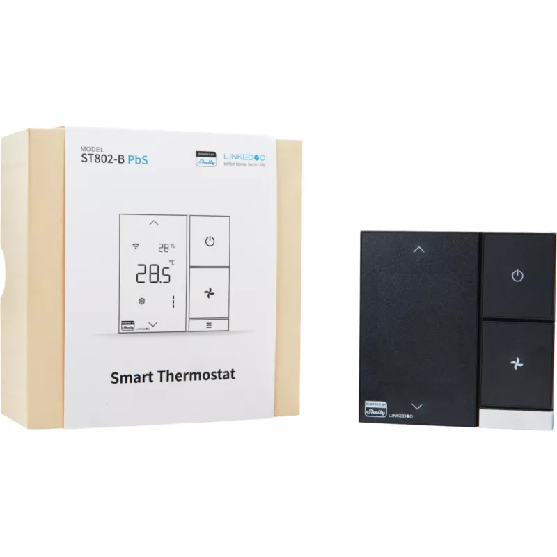 Shelly LinkedGo ST802-B slimme HVAC-thermostaat, wifi, Bluetooth, compatibel met Apple Home en Google Home, zwart