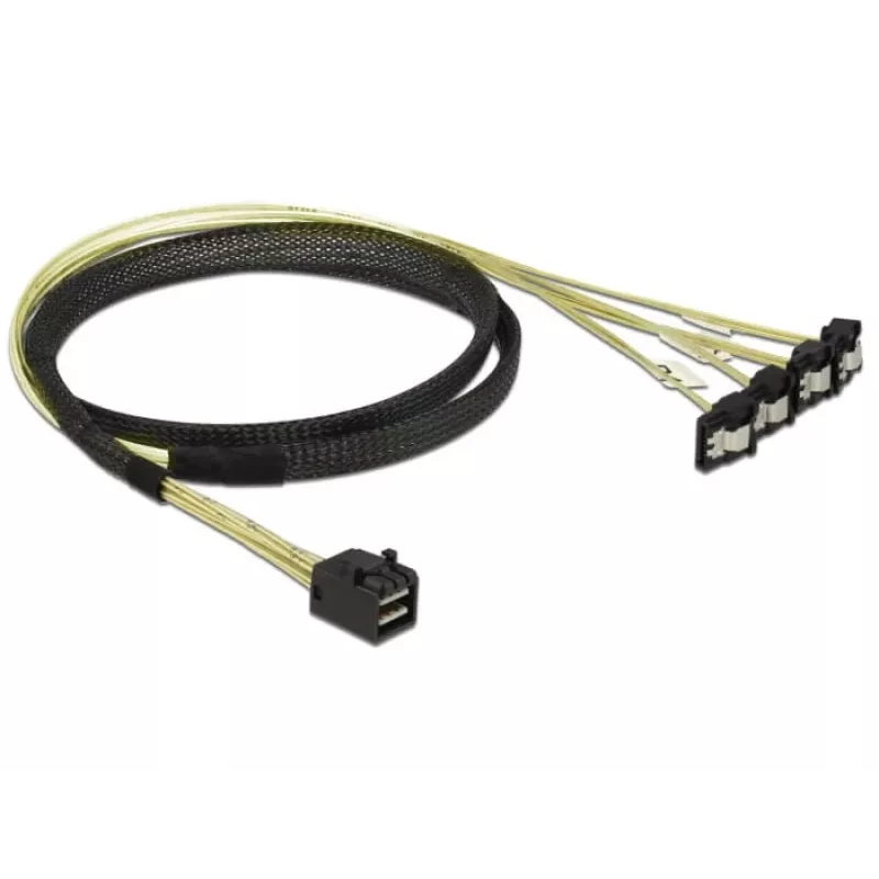 SCSI-kabel DeLOCK 85685 zwart geel 1 m 1 x Mini SAS HD SFF-8643 4 x SATA 7 pin
