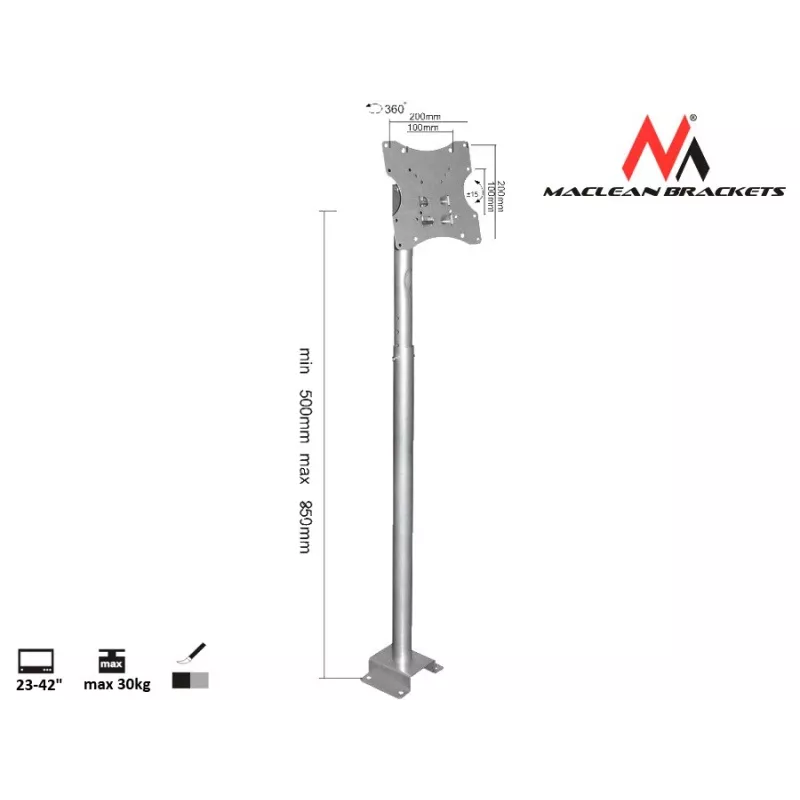 Maclean MC-504A S verstelbare plafondsteun 23-42 30kg