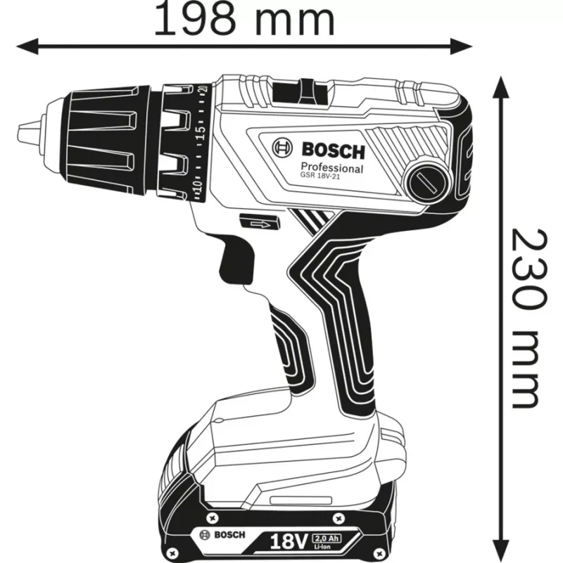 Bosch GSR 18V-21 Professional 06019H1008 accuboormachine/schroefmachine, 18 V, 55 Nm, 13 mm boorkop, incl. 2 accu's, blauw/zwart