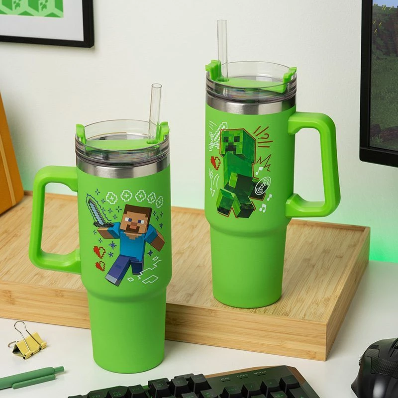 Paladone Minecraft groene 900ml isoleerbeker met rietje