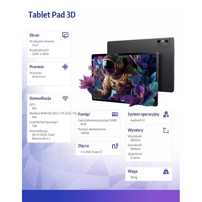 Tablet Nubia Pad 3D 12,4 inch Snapdragon 888 8 GB 128 GB Android