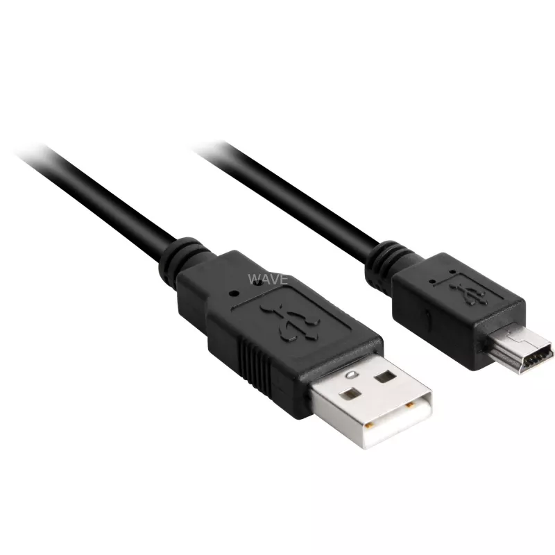 USB 2.0-kabel, USB-A stekker > mini-USB stekker (zwart, 1,0 meter, dubbel afgeschermd)