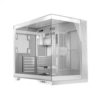 PC-behuizing MODECOM Volcano Panorama Midi Tower wit - micro ATX, gehard glas, ARGB, USB-C, ondersteunt GPU 400 mm