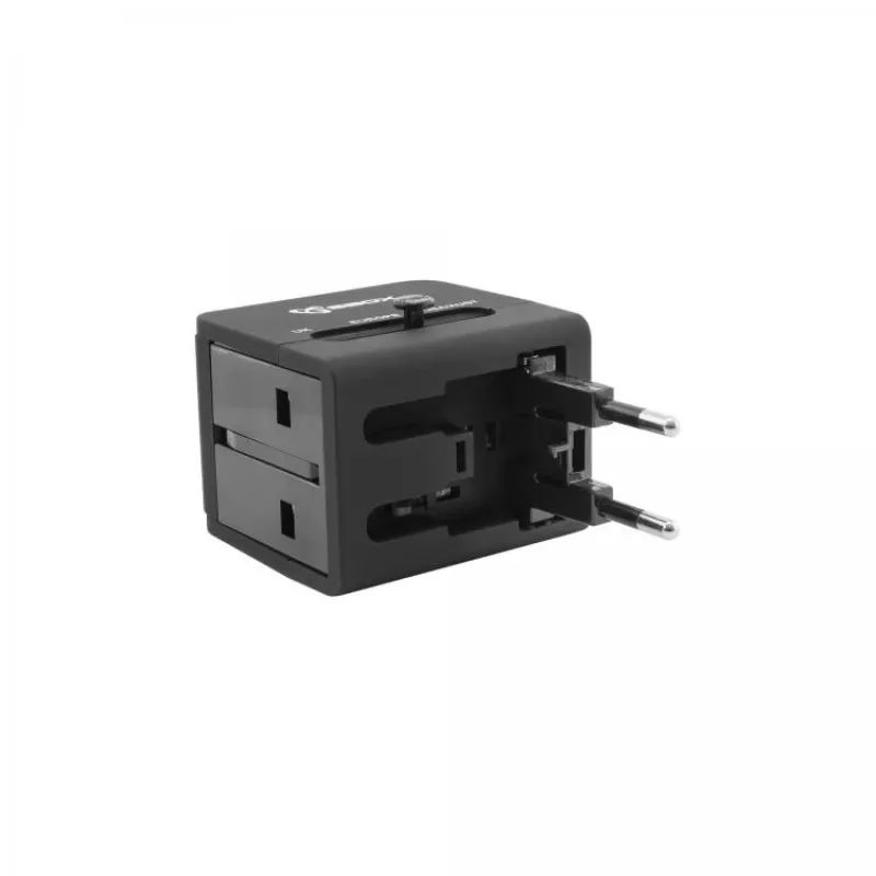 Reisadapter SBOX TA-23 met dual-USB-oplader en universele stekkercompatibiliteit