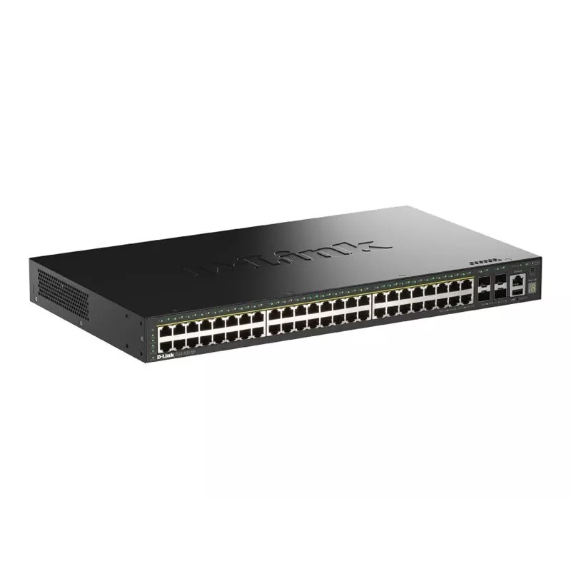 D-Link 52-poorts Gigabit stackable PoE+ smart managed switch met 4 x 10G SFP+ poorten