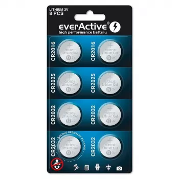 8 lithiumbatterijen-set everActive 4 x CR2032, 2 x CR2025, 2 x CR2016