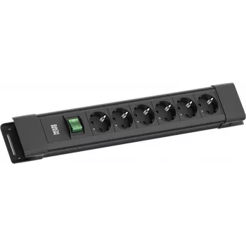 Stekkerdoos Bachmann CONNECTUS met 6× CEE7/3-stopcontacten, 1× schakelaar, 2,0 m kabel, CEE7/7-stekker, zwart